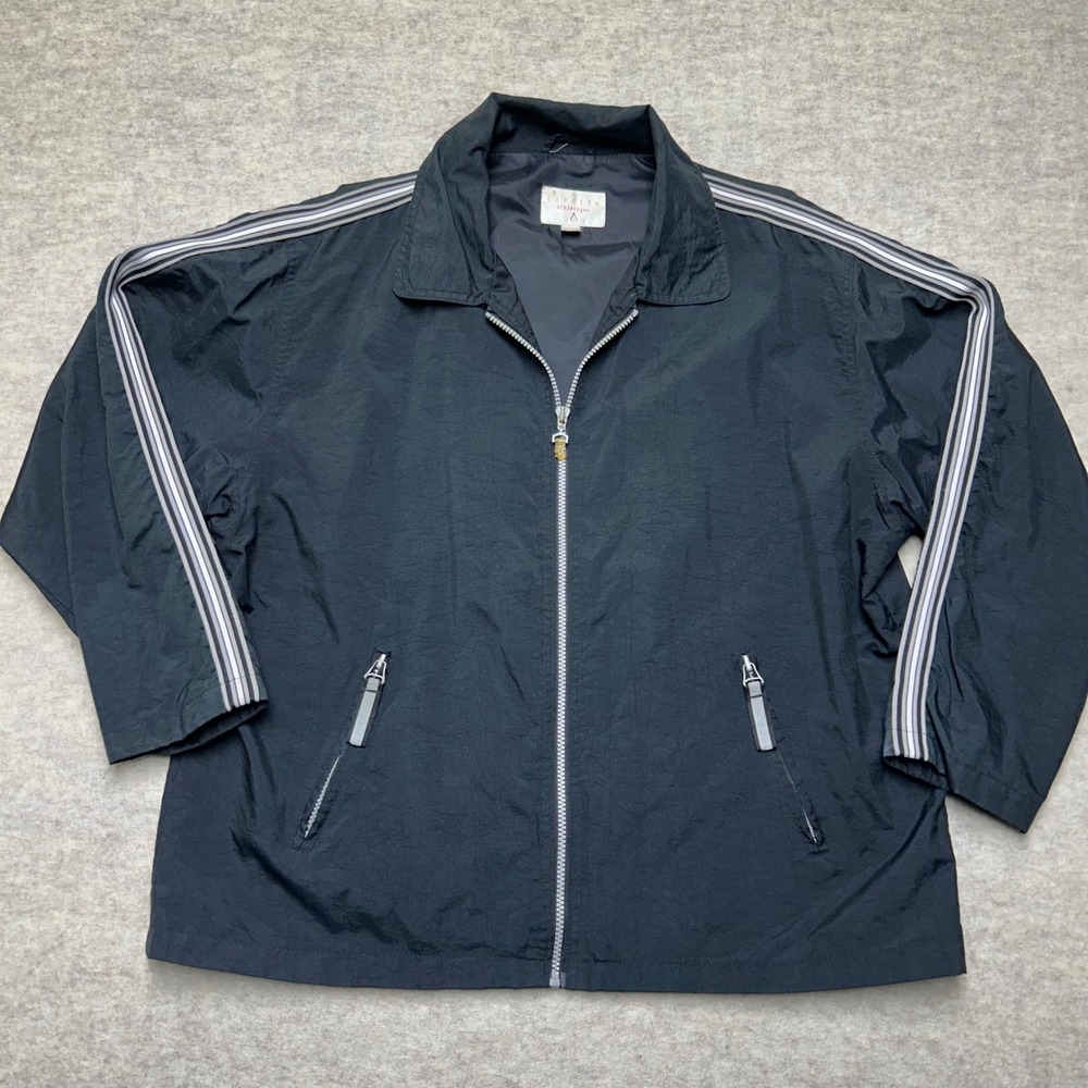 Vintage Express Athletique Men's Black Track Jacket Full Zip Striped Trim Large‎